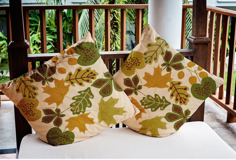 18" x 18" Fall Leaves Indoor/Outdoor Polyester Throw Pillow, Autumn Gold
