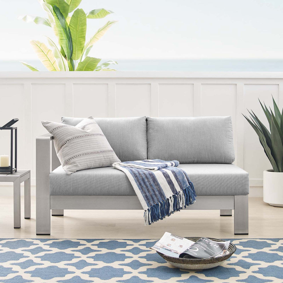 Lounge Loveseat Sofa, Sunbrella, Fabric, Aluminum, Silver Gray, Outdoor