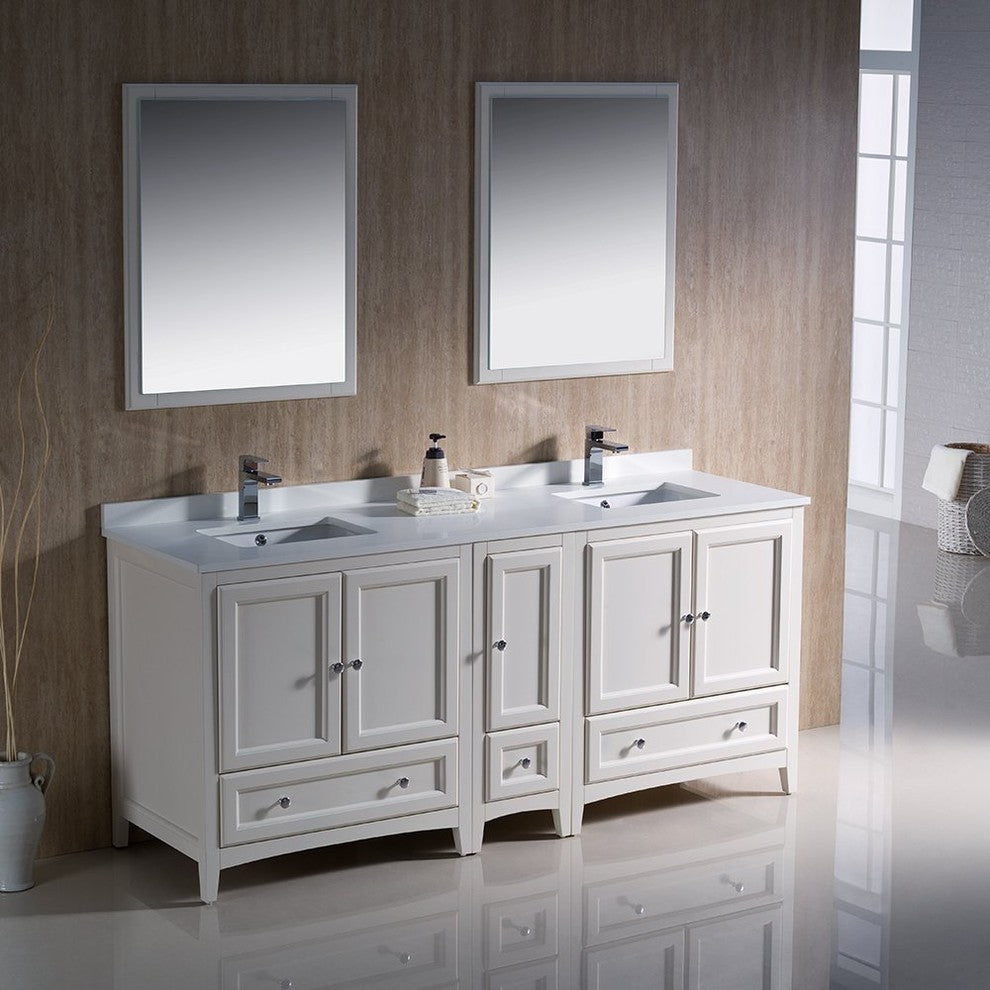Oxford 72" Antique White Traditional Double Sink Vanity, FFT3111CH