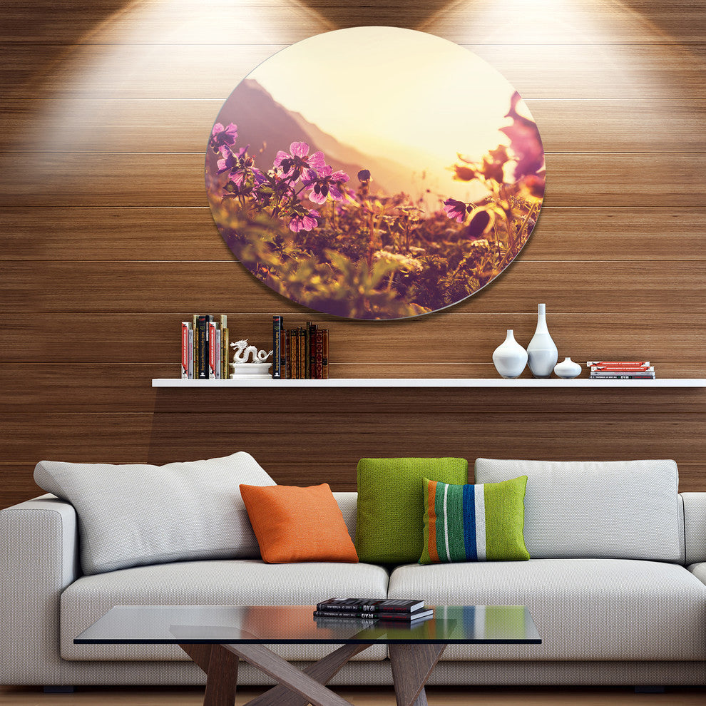 Mountain Pasture With Purple Flowers, Flower Disc Metal Wall Art, 36"