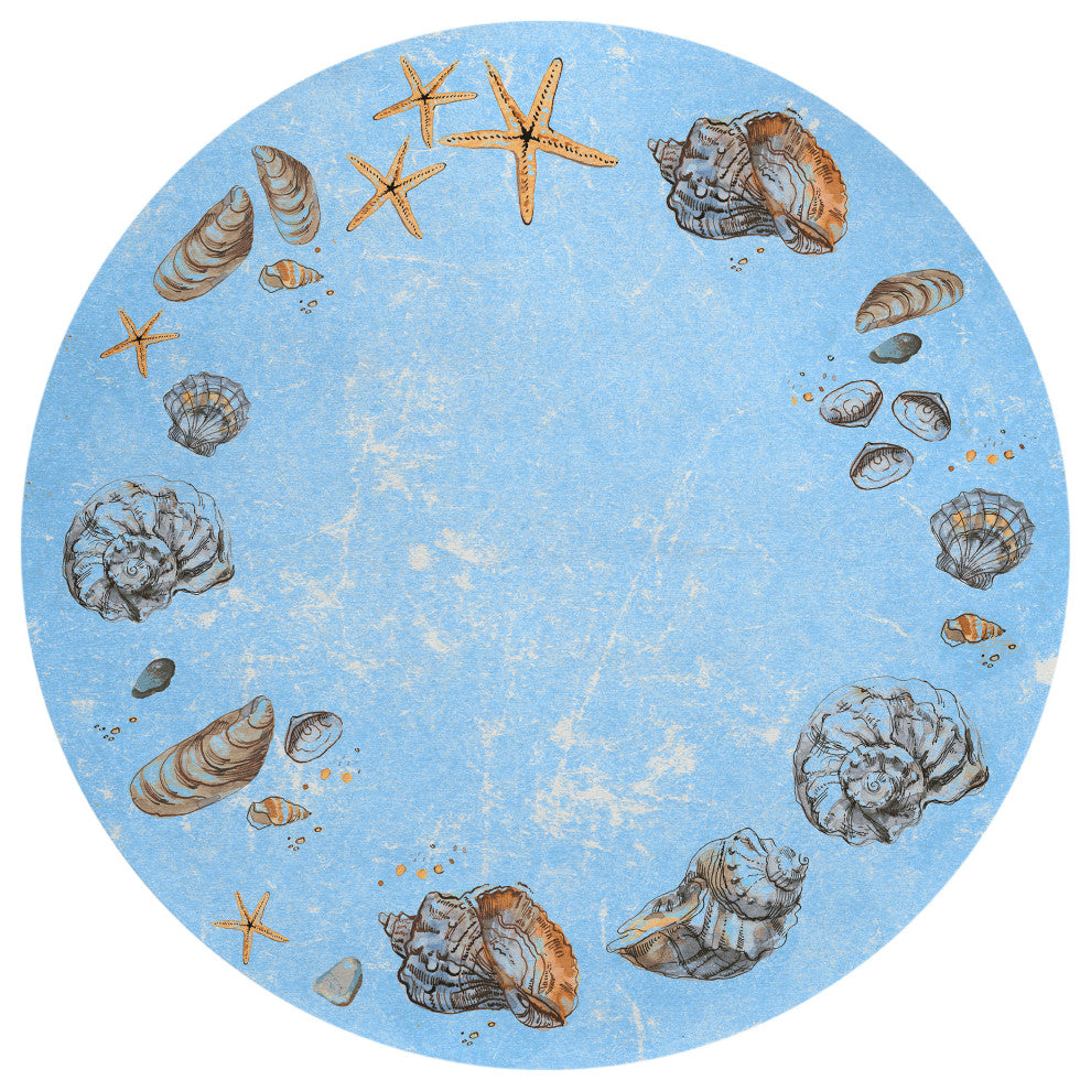 Indoor/Outdoor Seabreeze SZ9 Denim Machine Washable 8' x 8' Round Rug