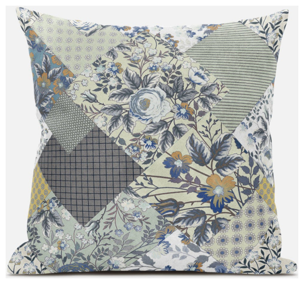 20" Sage Cream Floral Zippered Suede Throw Pillow