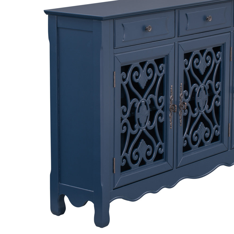 60-inch Wood Sideboard with Adjustable Shelves, Navy Blue, 60" X 13"