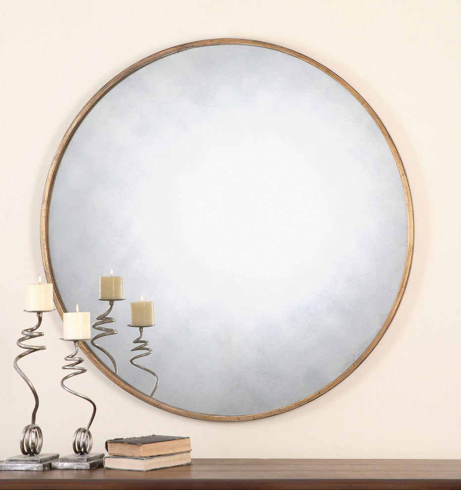 Uttermost Junius Round Contemporary Metal and MDF Wood Mirror in Gold
