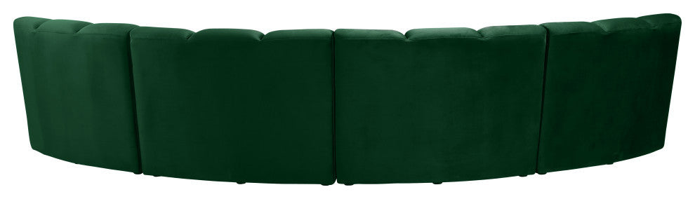 Infinity Channel Tufted Velvet Modular Chair, Green, 4 Piece