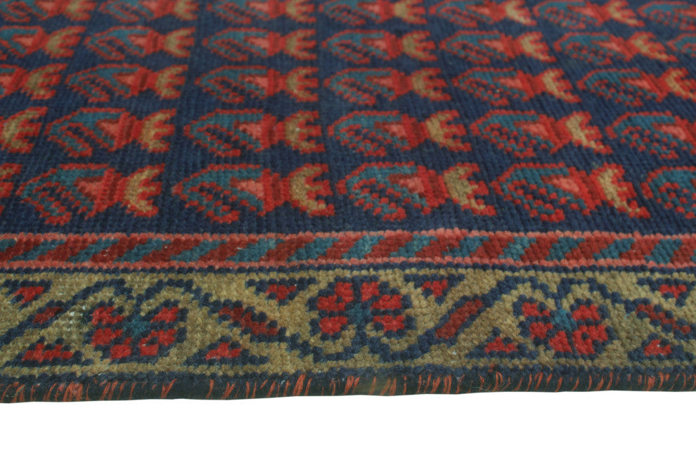 Fine Vintage Distressed Zira Navy/Beige Runner, 3'2x10'2