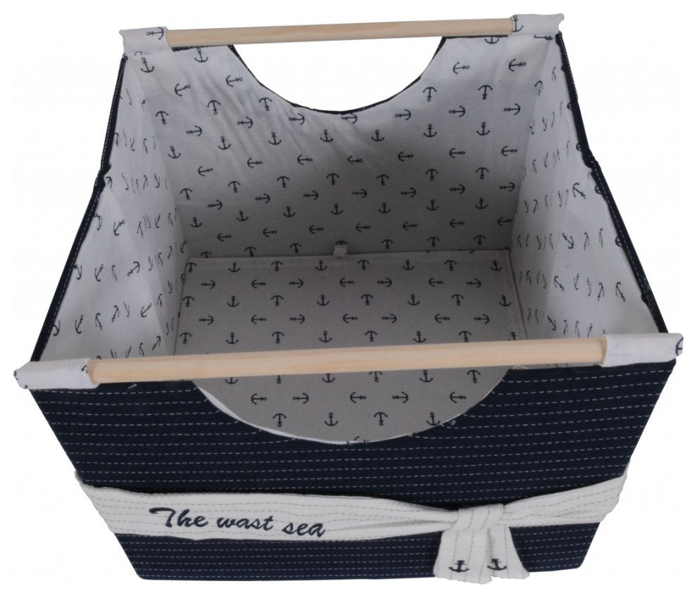 HomeRoots Set of 3 Blue and White Nautical Open Storage Boxes