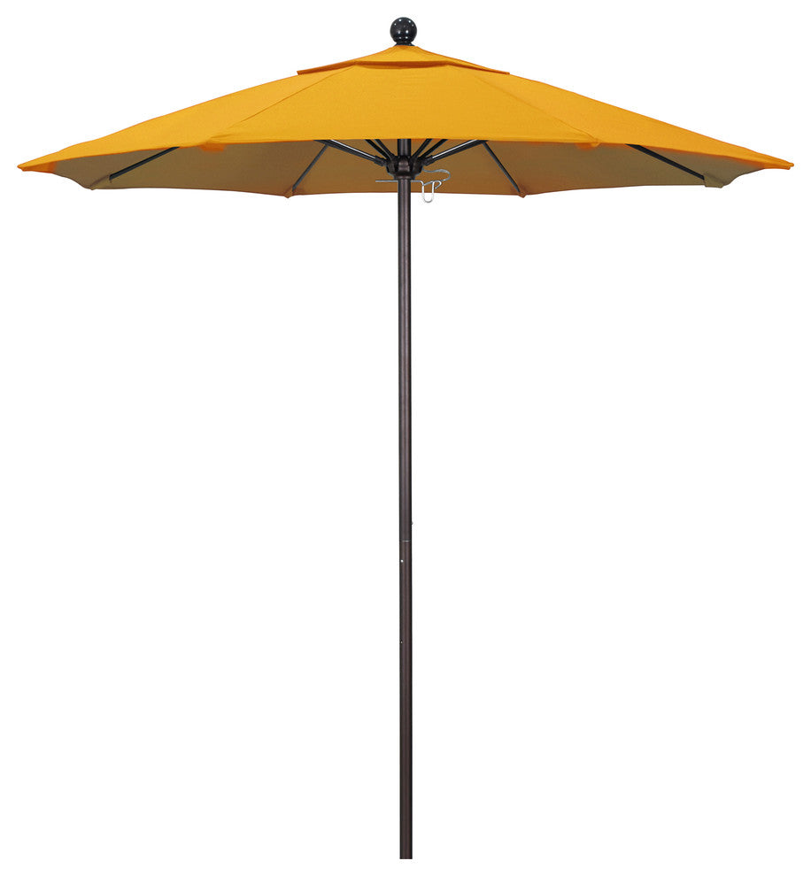 7.5' Bronze Push Lift Fiberglass Rib Aluminum Umbrella, Olefin, Lemon