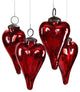 Set of 4 Antique Red Glass Heart Ornaments, 3" Tall