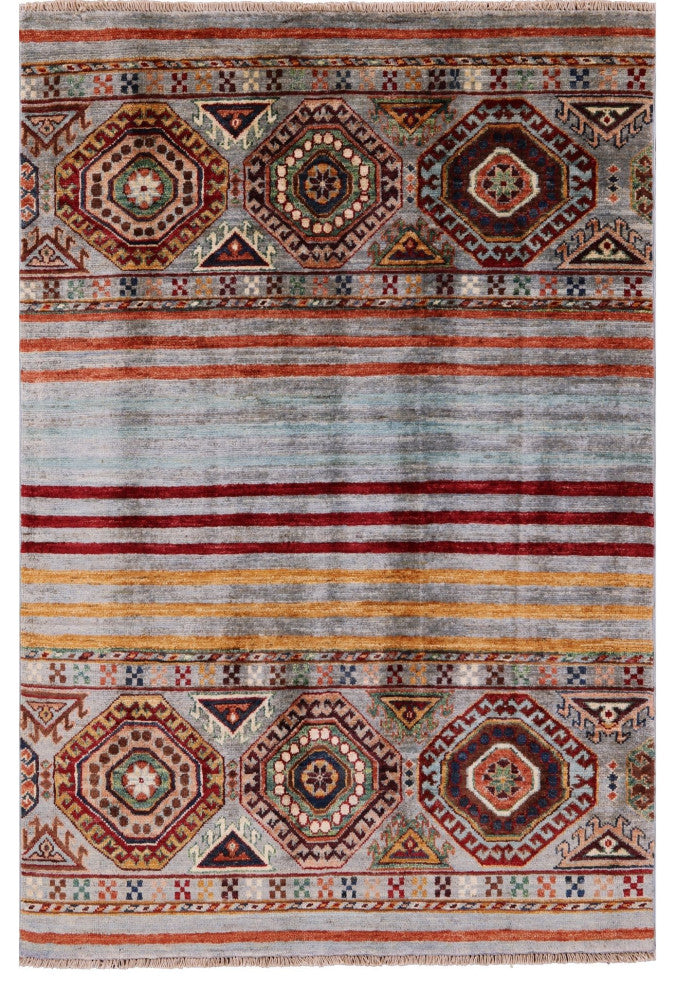Hand Knotted Khorjin Super Kazak Wool Rug 3' 4" X 5' 0" - Q12317