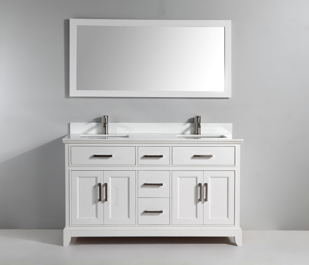 Vanity Art Vanity Set With White Stone Top, 60", White, Standard Mirror