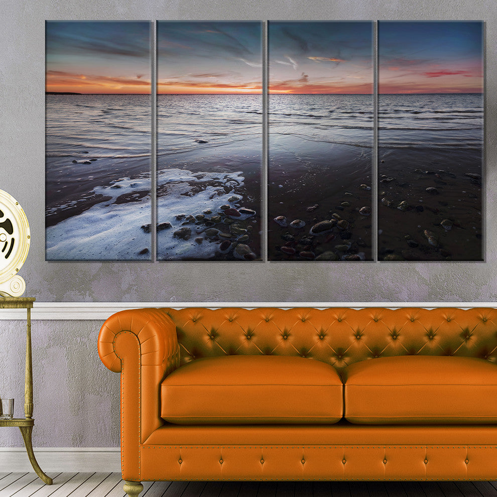 "Beautiful Sunset on Chudskoy Lake" Seascape Wall Art, 4 Panels, 48"x28"