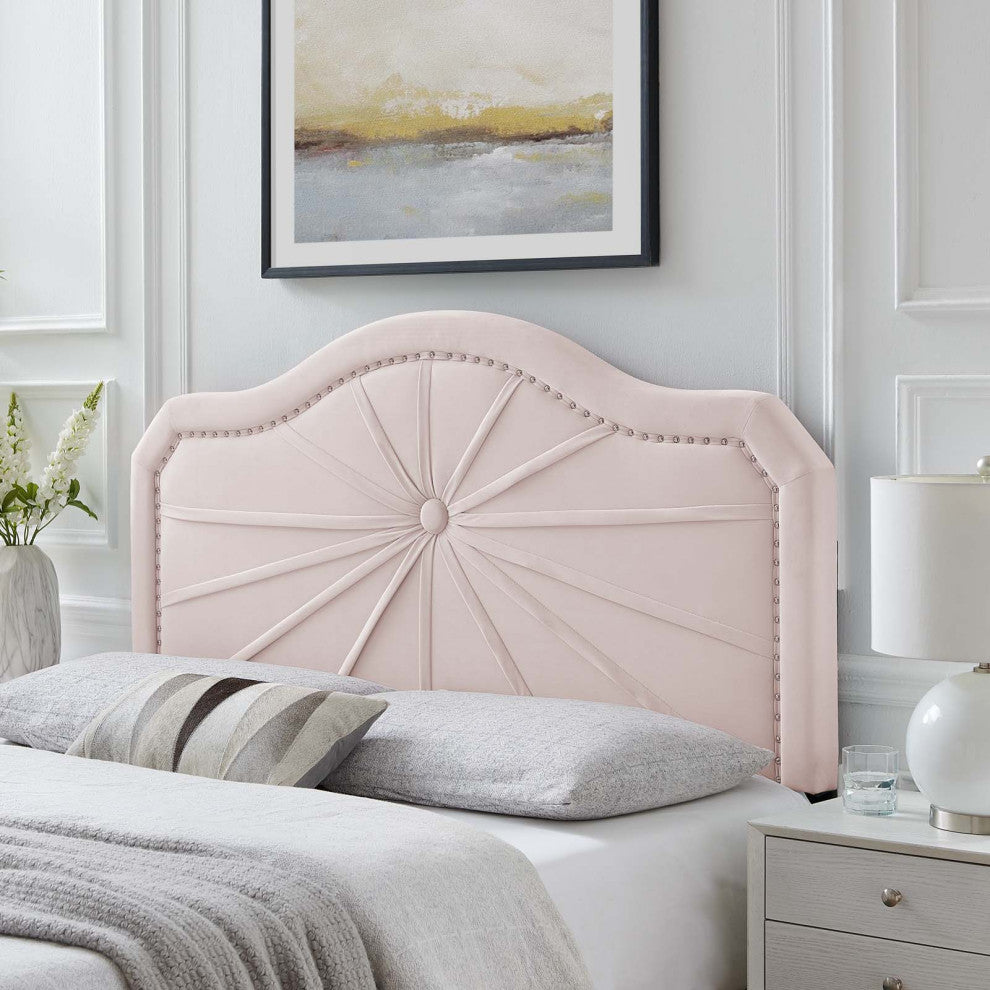 Headboard, Full Queen Size, Velvet, Pink, Modern Contemporary, Bedroom Master