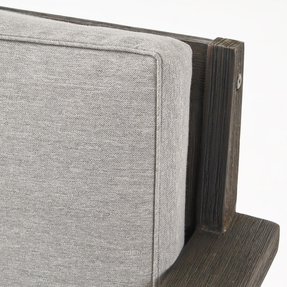 Makayla Ana Outdoor 3 Seater Acacia Wood Sofa Sectional With Cushions, Light Gray