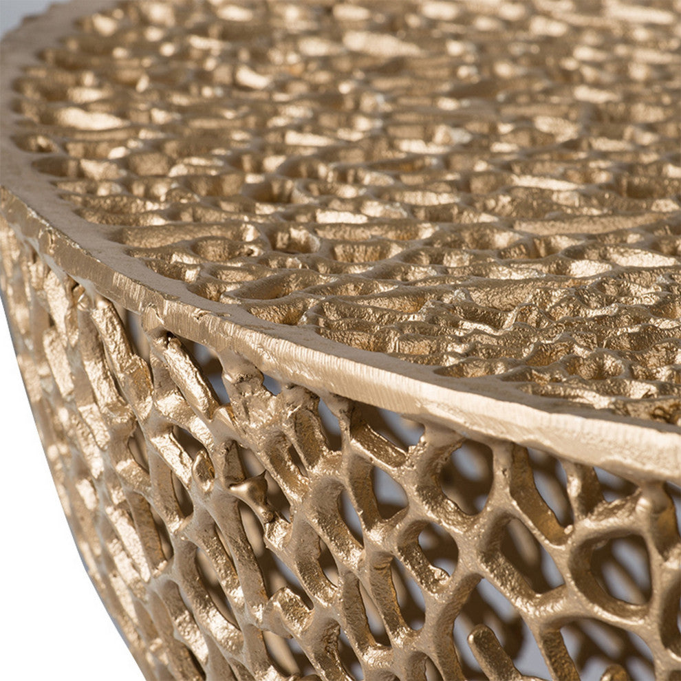 Benzara BM285150 Coffee Table, Bowl Drum Shape, Netted Mesh Design, Bronze