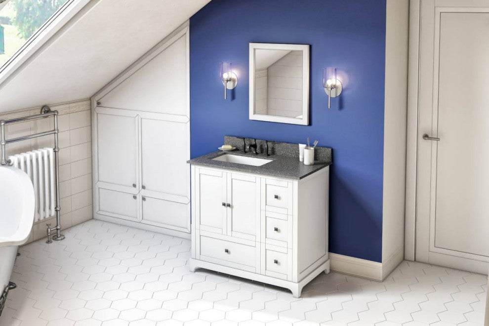 Addington Modern 36" White Left Offset Sink Vanity, Boulder Vanity Cultured Marb