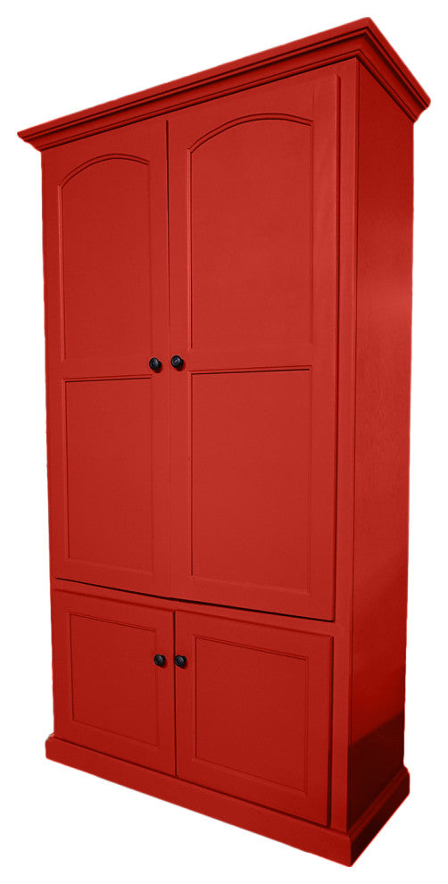 Extra Wide Traditional Kitchen Pantry Cabinet With Arched Doors, Persimmon Red