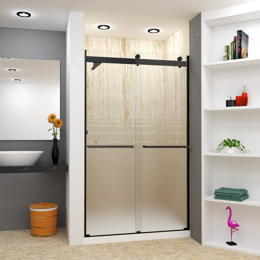 Transolid Brianna 48" W x 80" H Frameless Sliding Shower Door, Matte Black