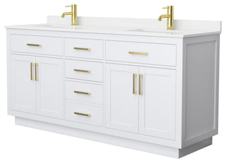 Beckett TK 72" White Double Vanity, White Quartz Top, 1-Hole, Gold Trim