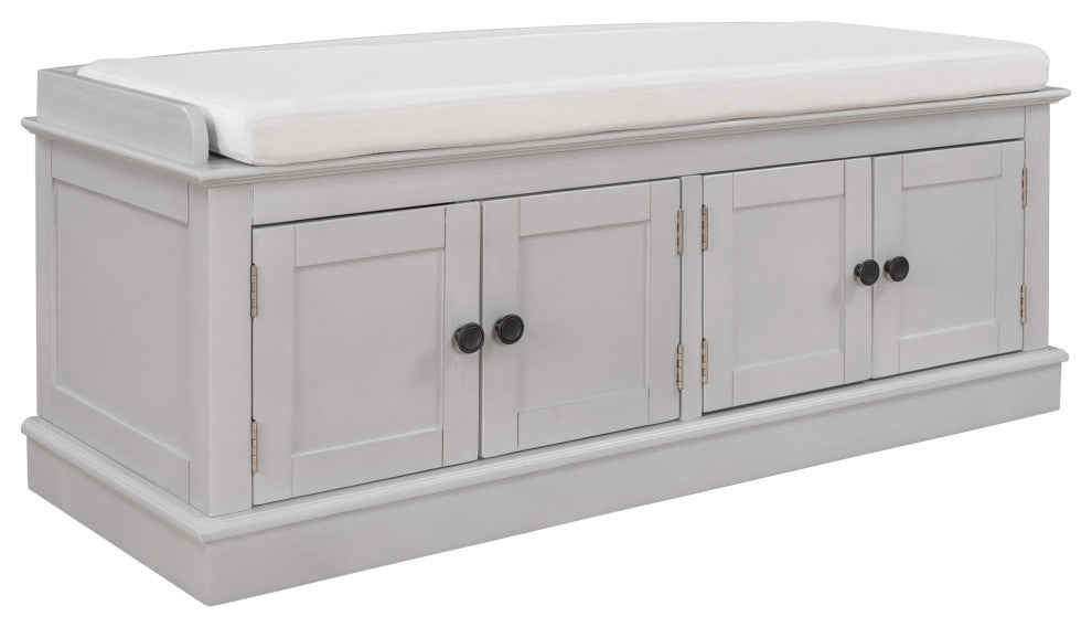 TATEUS 42" Wooden Storage Bench With 4 Doors and Adjustable Shelves for Entryway, Gray Wash