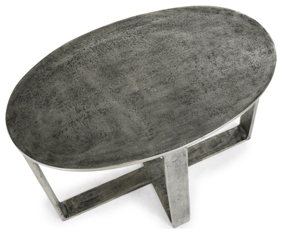 Flores 27" Industrial Oval Nickel End Table