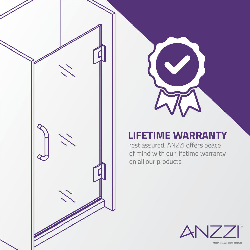 ANZZI Castle 49"x72" Hinged Semi-Frameless Shower Door, Brushed Nickel