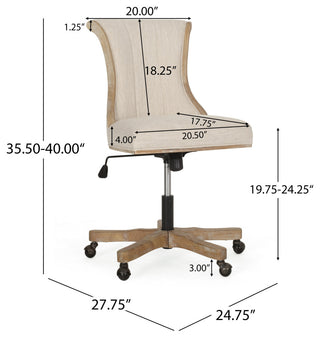 Andrea Contemporary Upholstered Roll Back Swivel Office Chair, Beige + Natural, 100% Polyester