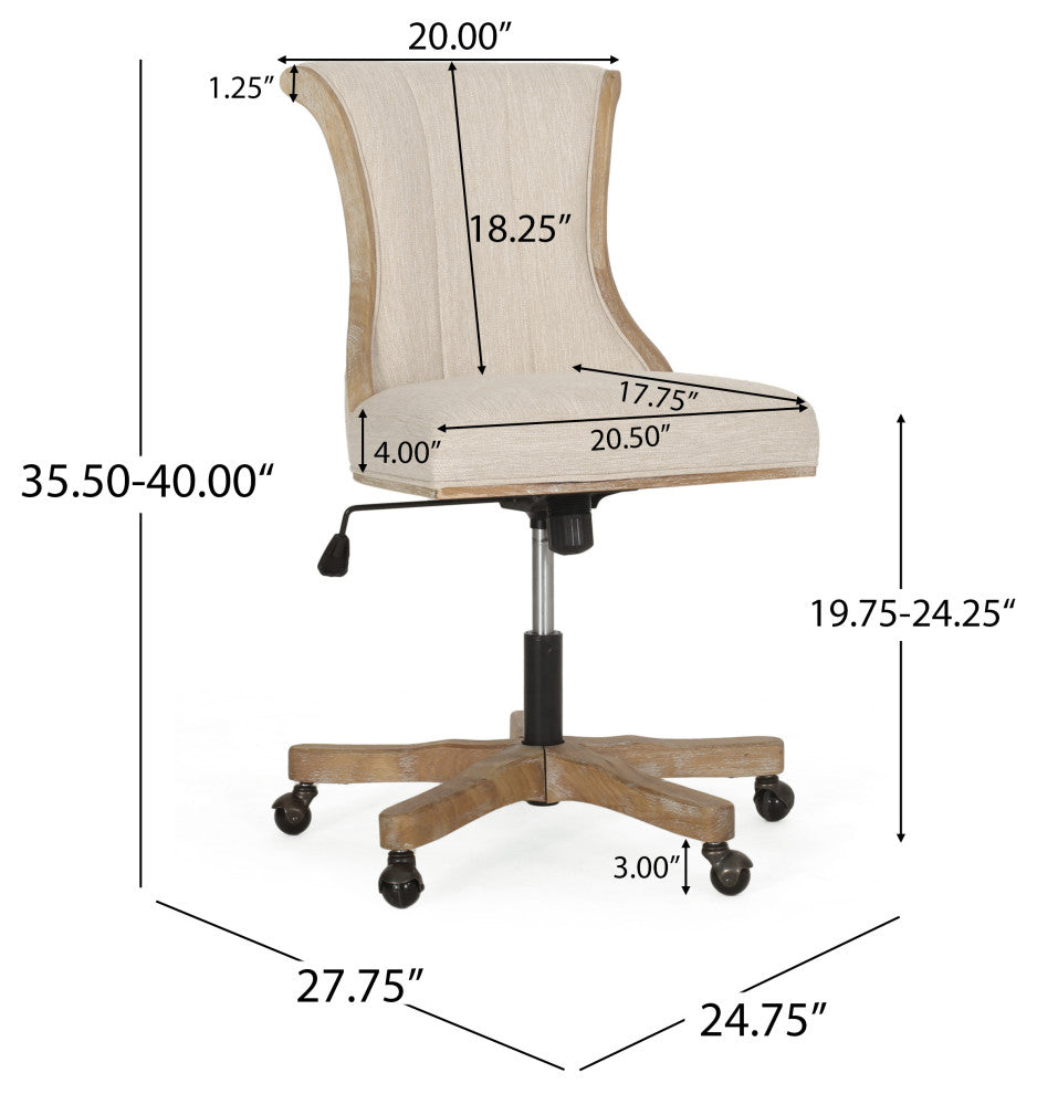 Andrea Contemporary Upholstered Roll Back Swivel Office Chair, Beige + Natural, 100% Polyester