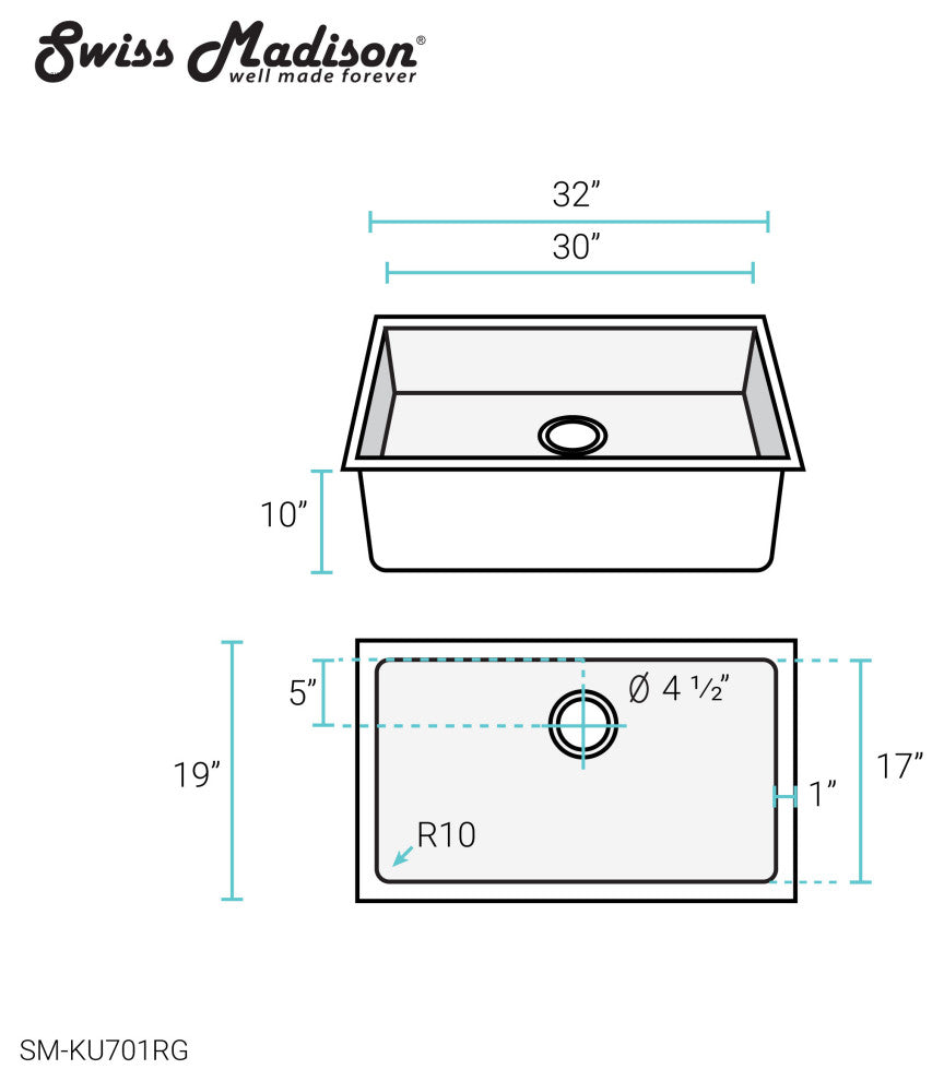 Rivage 32"x19" Stainless Steel, Single Basin, Undermount Kitchen Sink, Rose Gold