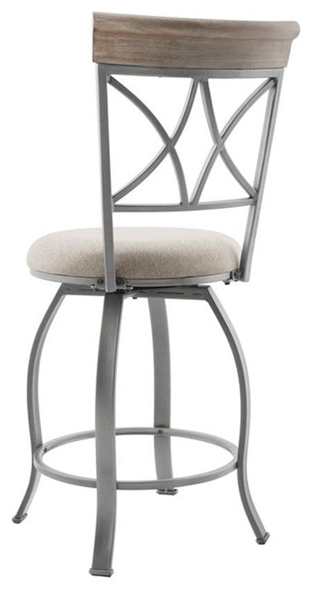 Linon Hamilton Metal Swivel Counter Stool Padded Beige Seat in Matte Pewter