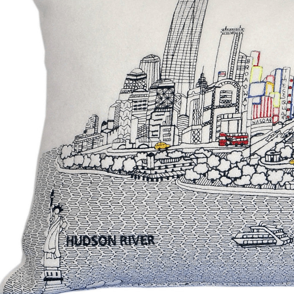 35" White NYC Daylight Skyline Lumbar Decorative Pillow