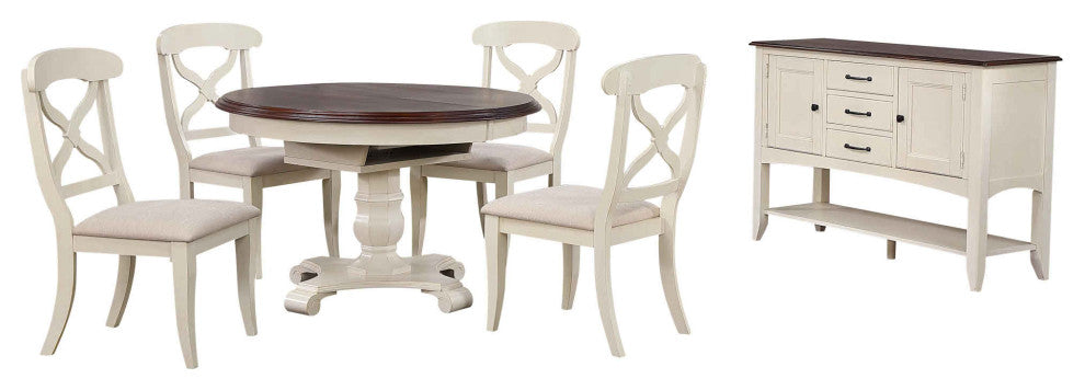 6-Piece 48" Round Or 66" Oval Extendable Dining Set, White and Chestnut Brown