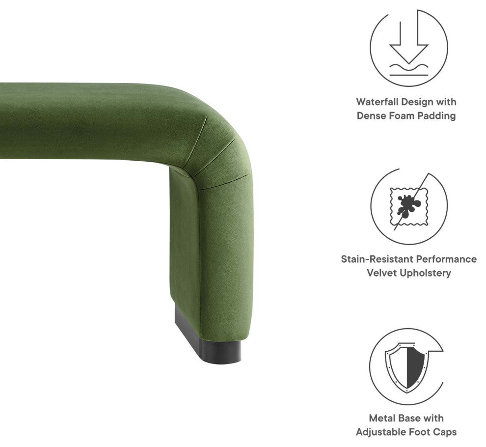 Koda Performance Velvet Waterfall Long Bench - Black Moss Green