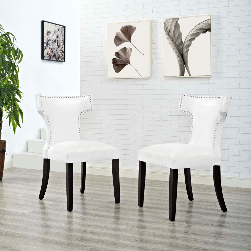 White Curve Dining Chair Vinyl Set of 2