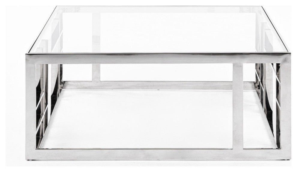 Modrest Stephen Modern Glass and Stainless Steel Square Coffee Table