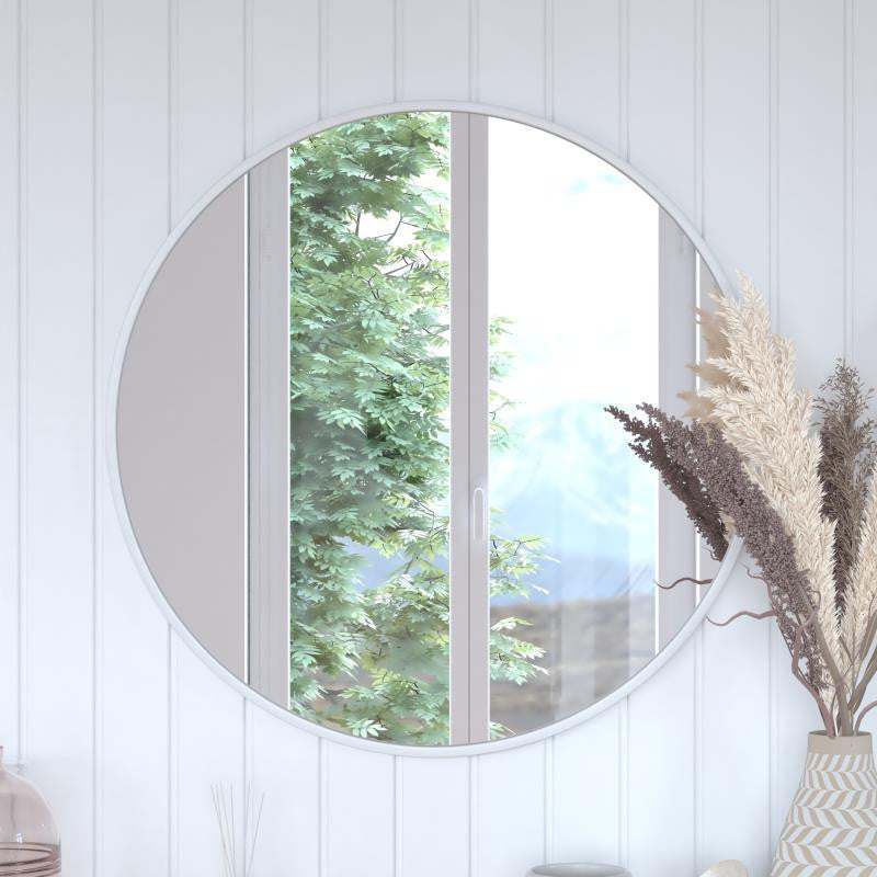 Julianne Round Metal Framed Wall Mirror, Silver, 30"