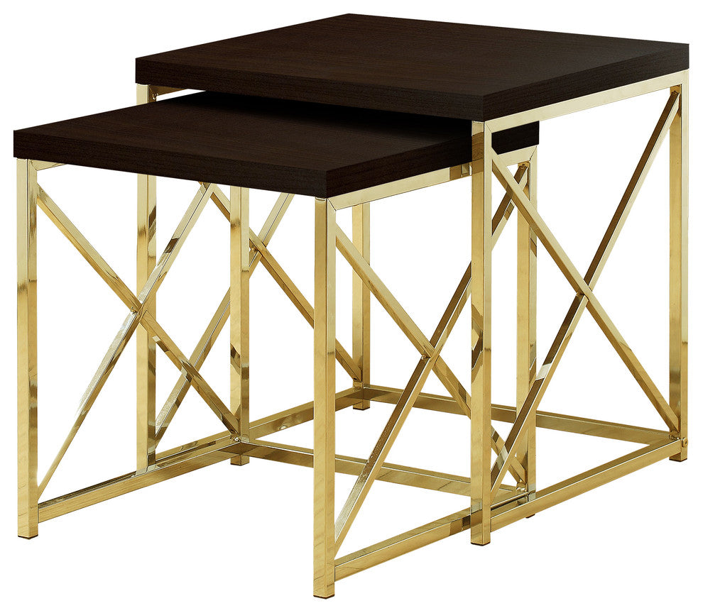 Nesting Table Set Of 2 Side End Metal Accent Metal Laminate Brown Gold