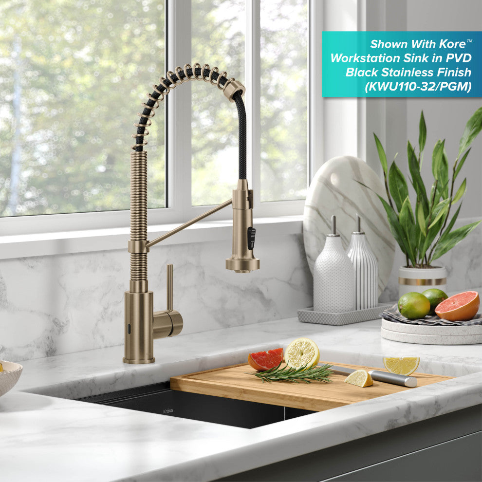 Bolden Commercial Style 2-Function Pull-Down 1-Handle 1-Hole Kitchen Faucet, Spot Free Antique Champagne Bronze (Sensor Touchless)