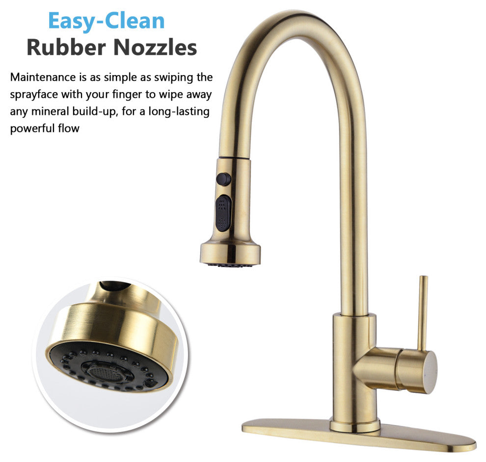 Pull Down Kitchen Facuet With Deck Plate, Brushed Gold