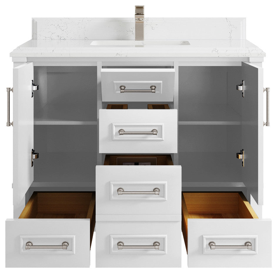 Aberdeen 42 Single Sink Bath Vanity in White 1.5" Empira Quartz