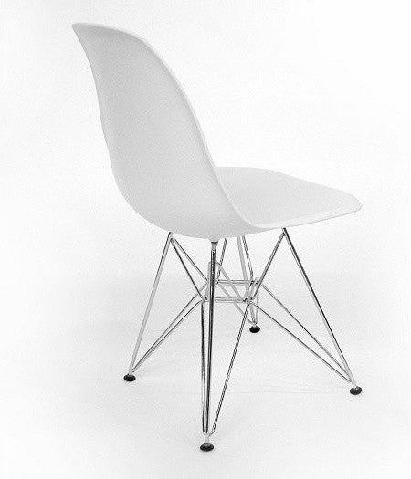 Set of 4 DSR White Mid Century Modern Dining Shell Chair, Steel Eiffel Legs
