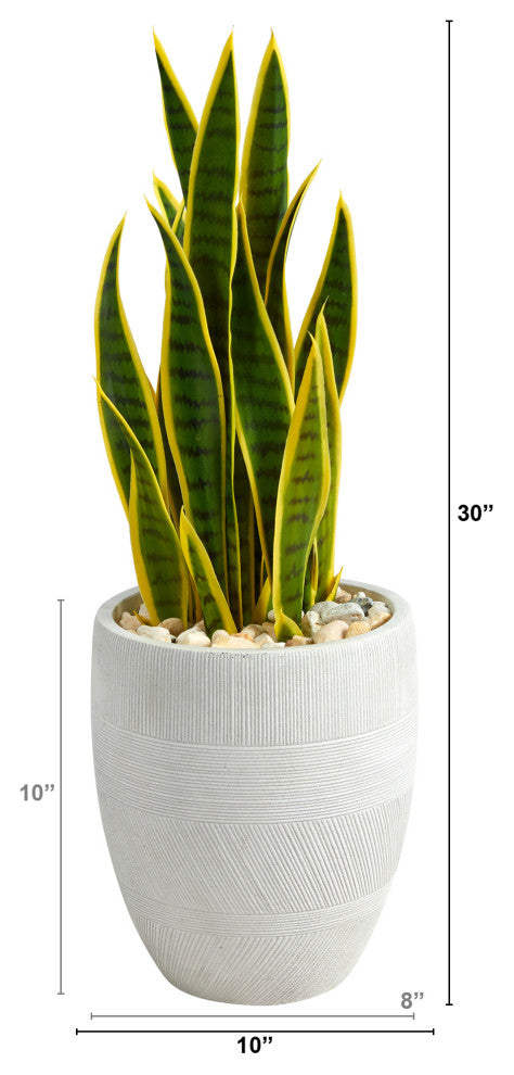 30" Sansevieria Artificial Plant, White Planter