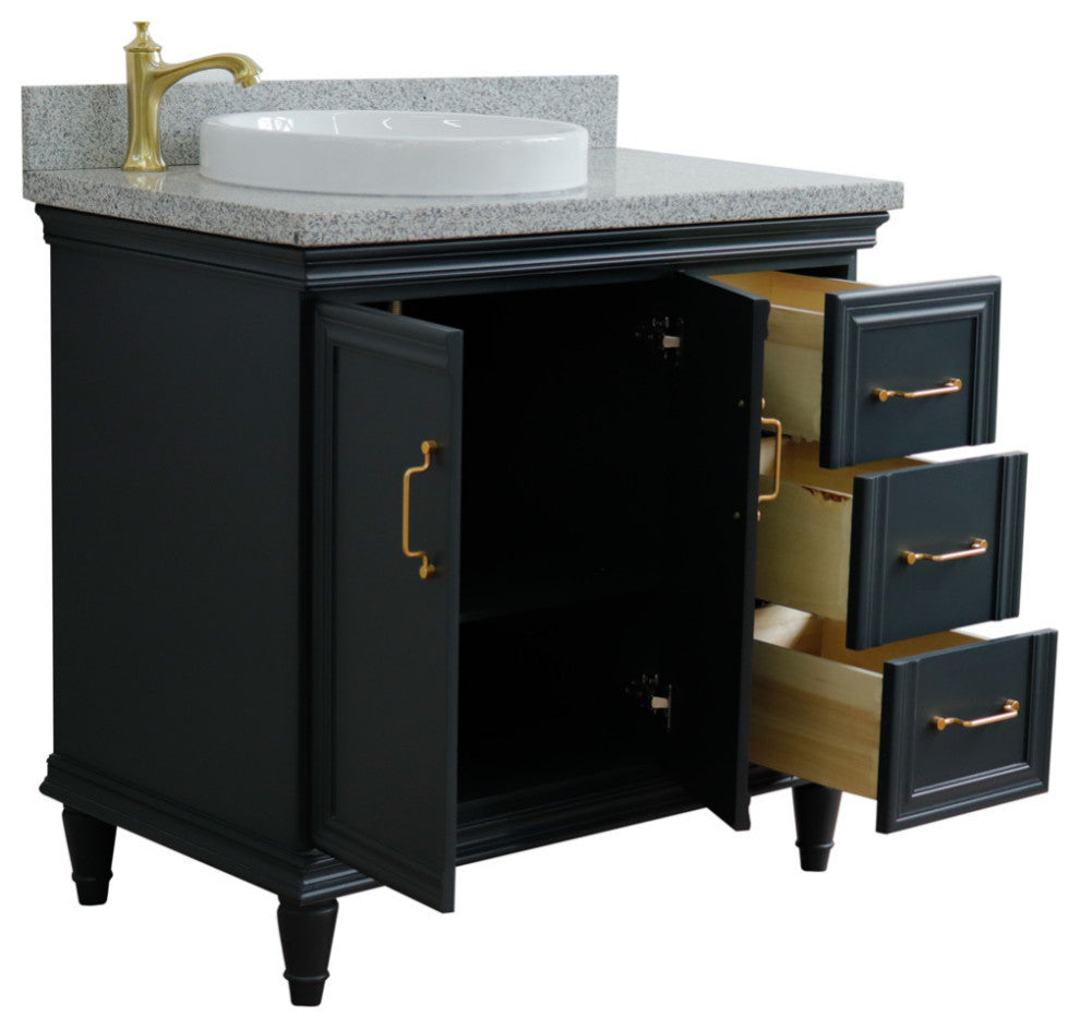 37" Single Vanity, Dark Gray Finish With Gray Granite