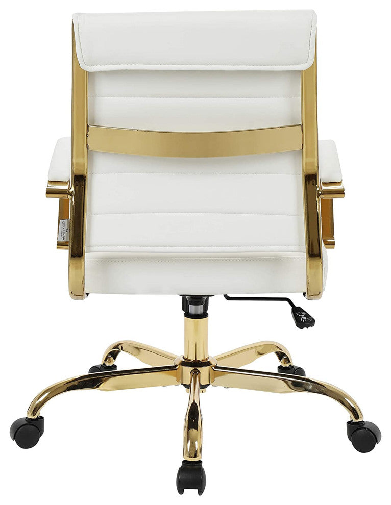 LeisureMod Benmar Home Leather Office Chair With Gold Frame Tan
