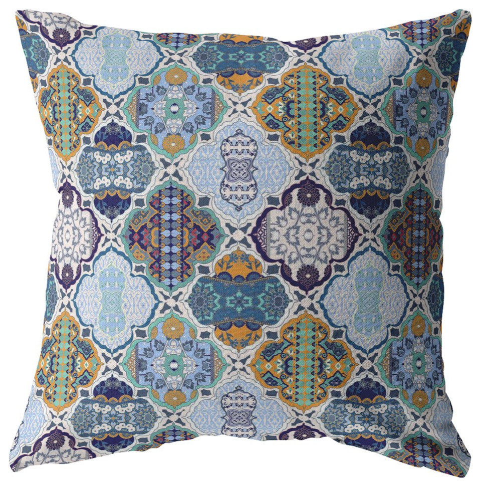 18 Orange Blue Trellis Suede Throw Pillow