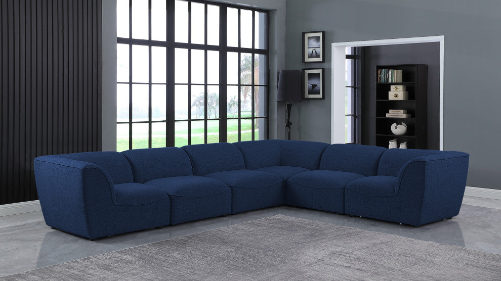 Miramar Linen Textured Fabric  6-Piece Modular L-Shaped Sectional, Navy