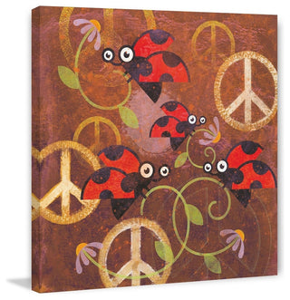 "Peace Sign Ladybugs VI" Painting Print on Wrapped Canvas