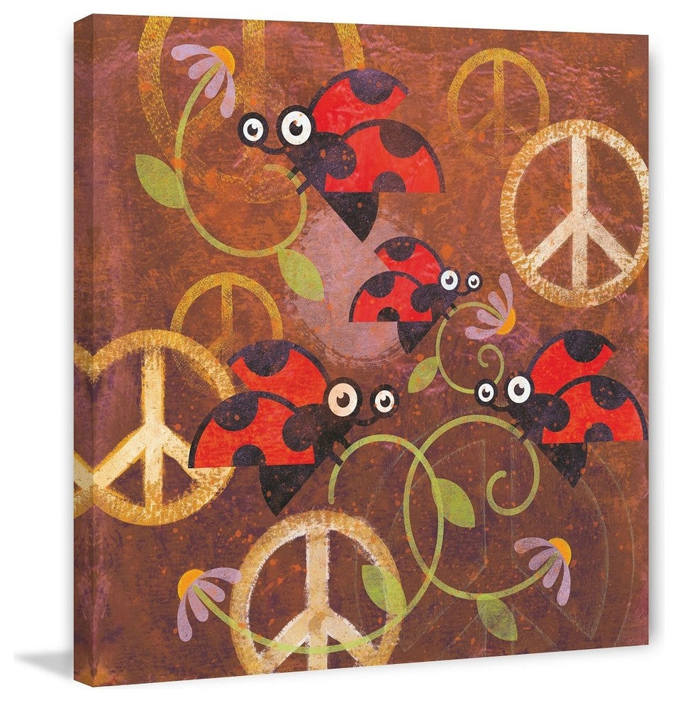"Peace Sign Ladybugs VI" Painting Print on Wrapped Canvas