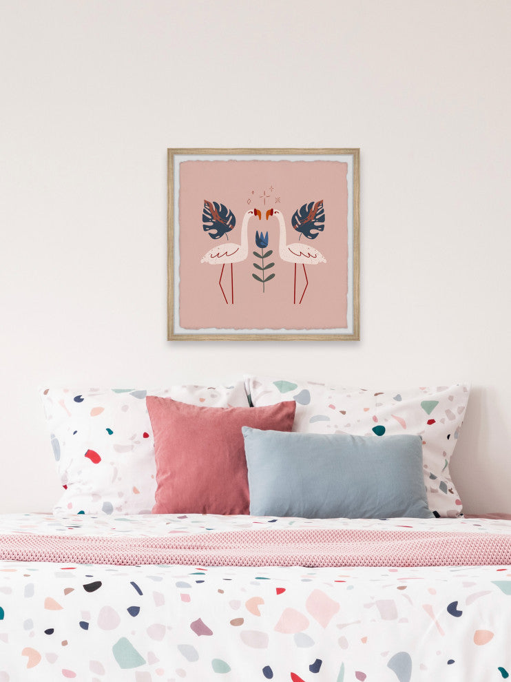 "Flamingo Pair" Framed Painting Print, 32x32