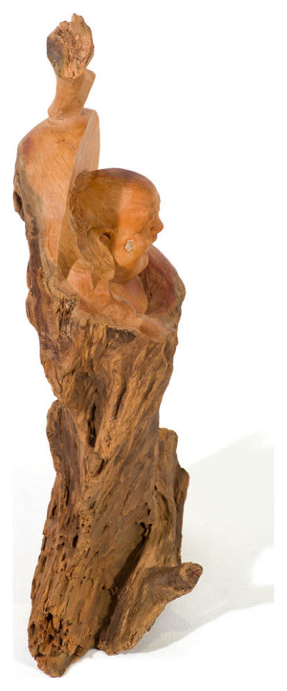 Hand Carved Cedar Wood Chinese Happy Buddha Statue